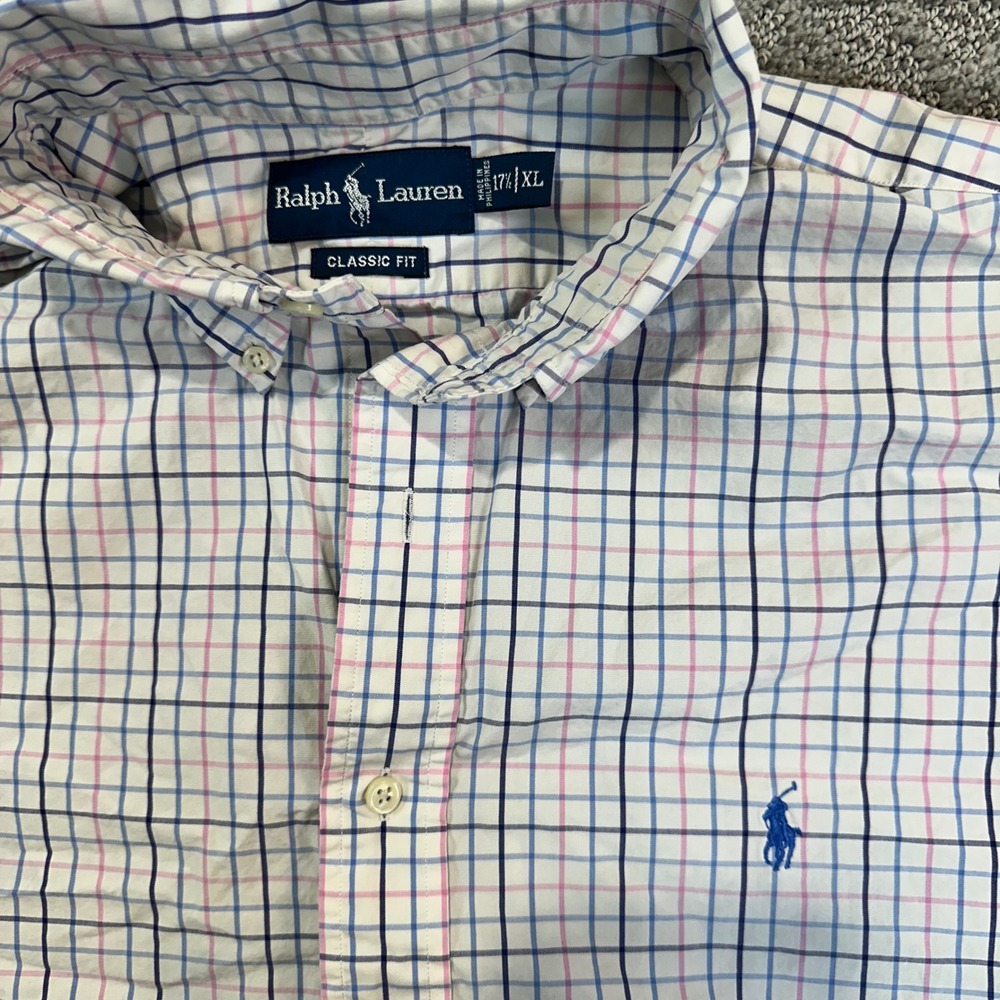 Ralph Lauren‎ XL Classic Fit Plaid Button Down Long Sleeve Shirt Pink and Blue